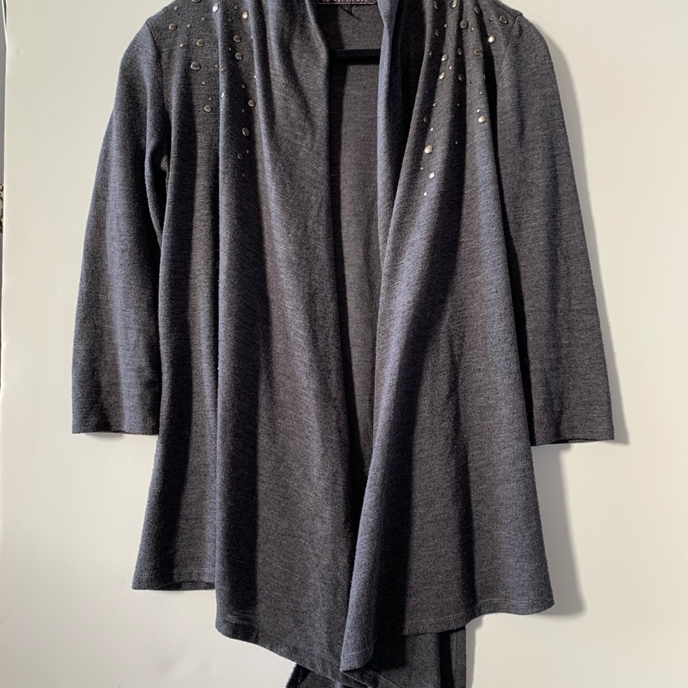Knit drape cardigan with stud detail. Size medium.